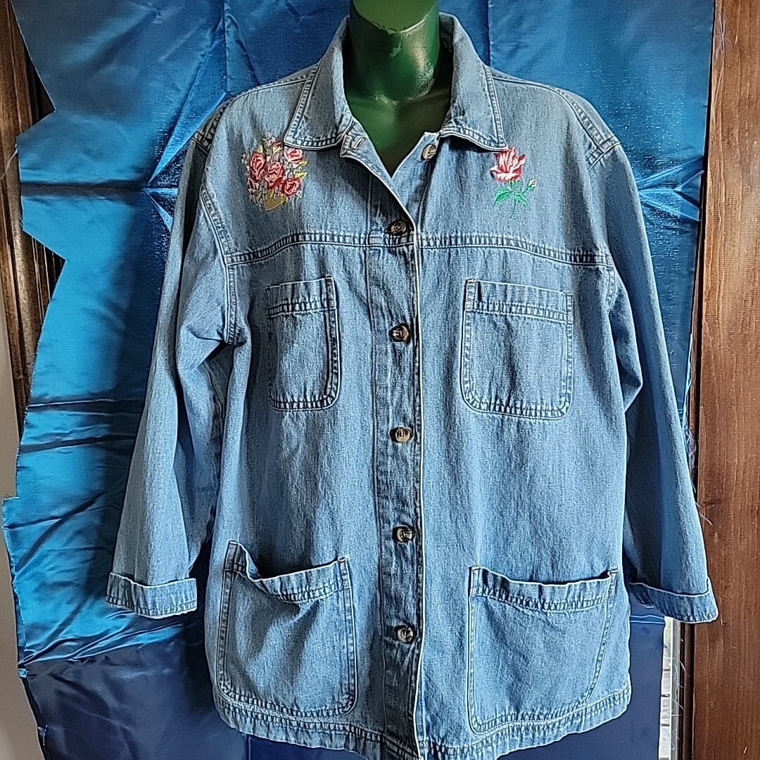 Grandma core flower patch rose cabin creek large Chore coat denim 1990’s Kitsch
