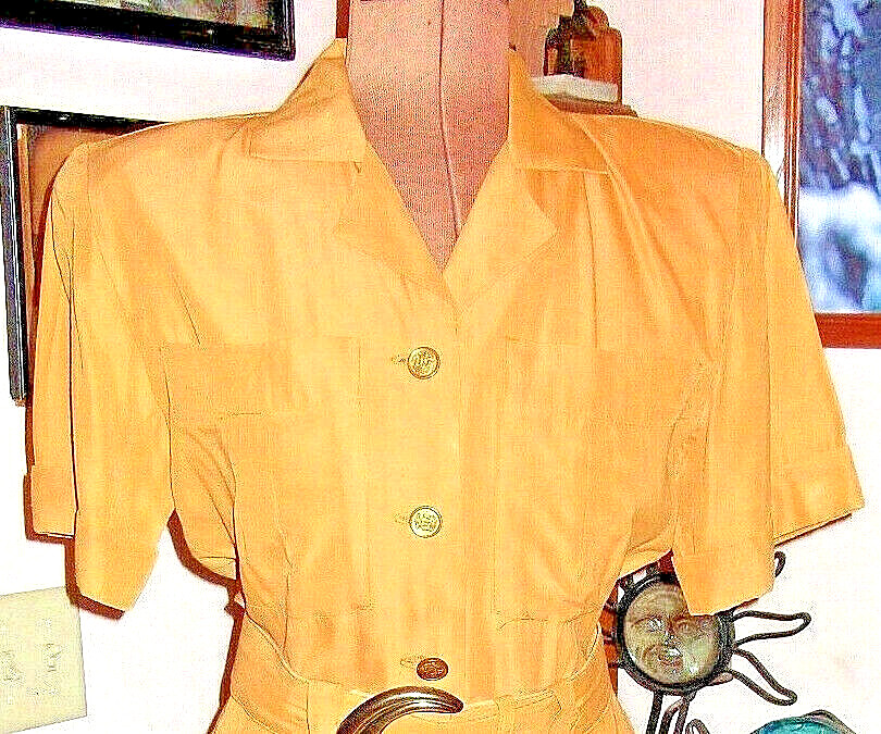 PERCEPTIONS Mustard CAREER Button Zip Short Sleeve Collar Rayon DRESS/Size 7/8