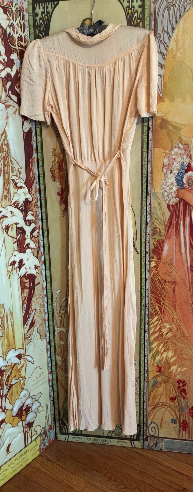 Antique 1920S/30’s Silk Lounge Gown Puff Sleeves Bias Cut Silhouette Small
