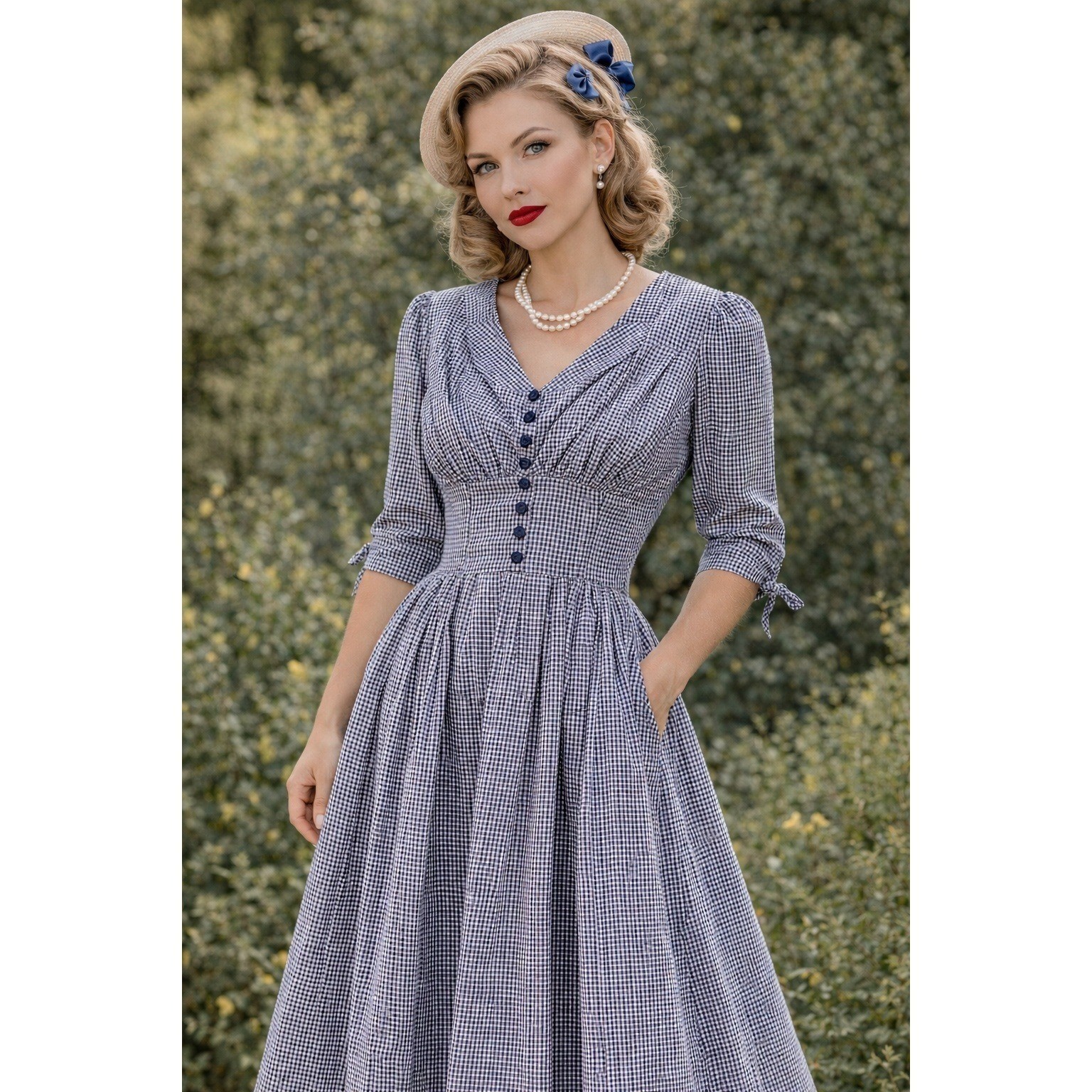 Vintage Original 40s 50s Jay Day Gingham Dress Fit Flare Cottagecore Americana