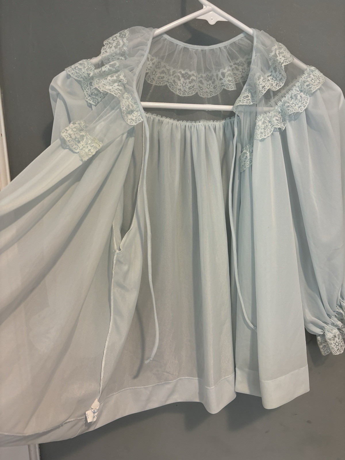 Vtg Bed Jacket Van Raalte Sheer Nylon Satin Ecru Lace 60s Ecru Lace Sky Blue S M