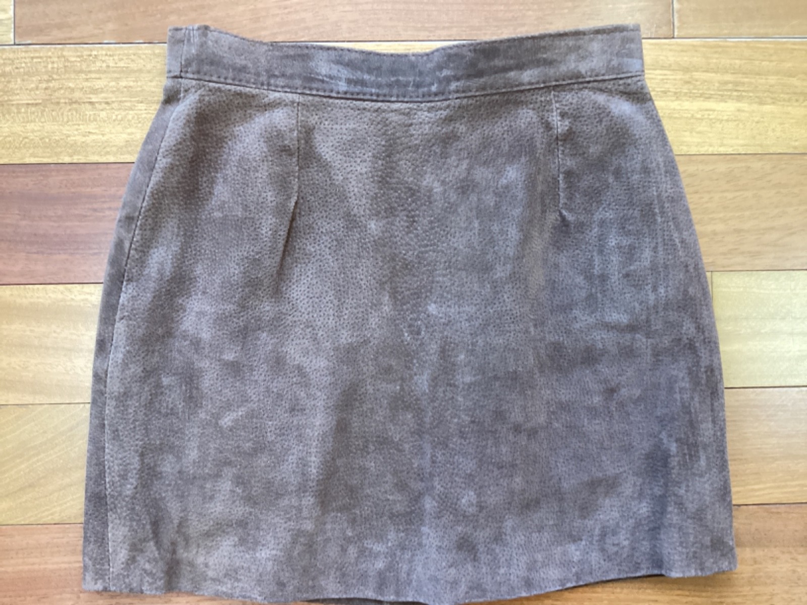 Vintage 80s Brown Leather Suede Rear Zip Miniskirt Sz 7/8