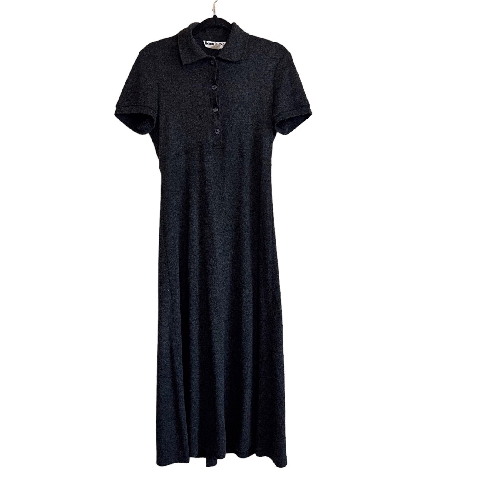 Vintage Y2K Ronni Nicole Size 6 Gray Collared Maxi Knit Dress Short Sleeve