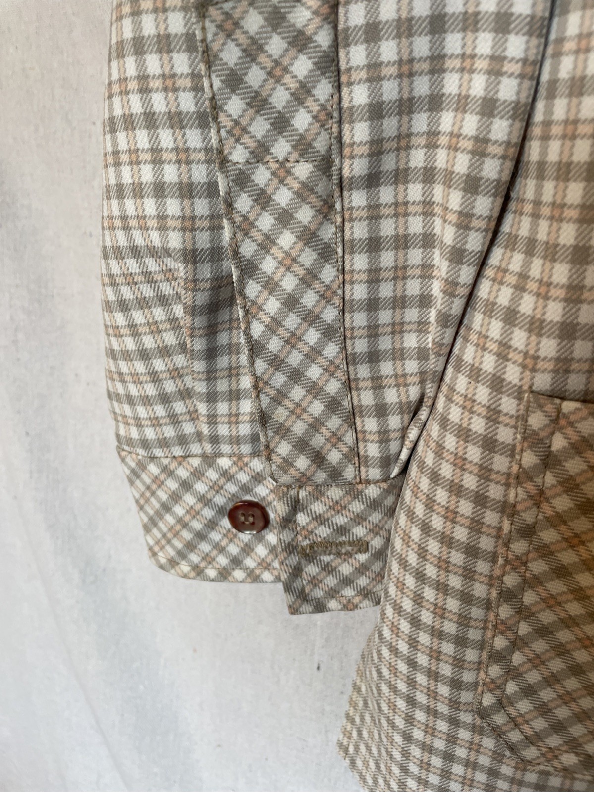 Brownstone Studio Vintage Pantsuit 1970’s Poly Double Knit Neutral Plaid Cool!