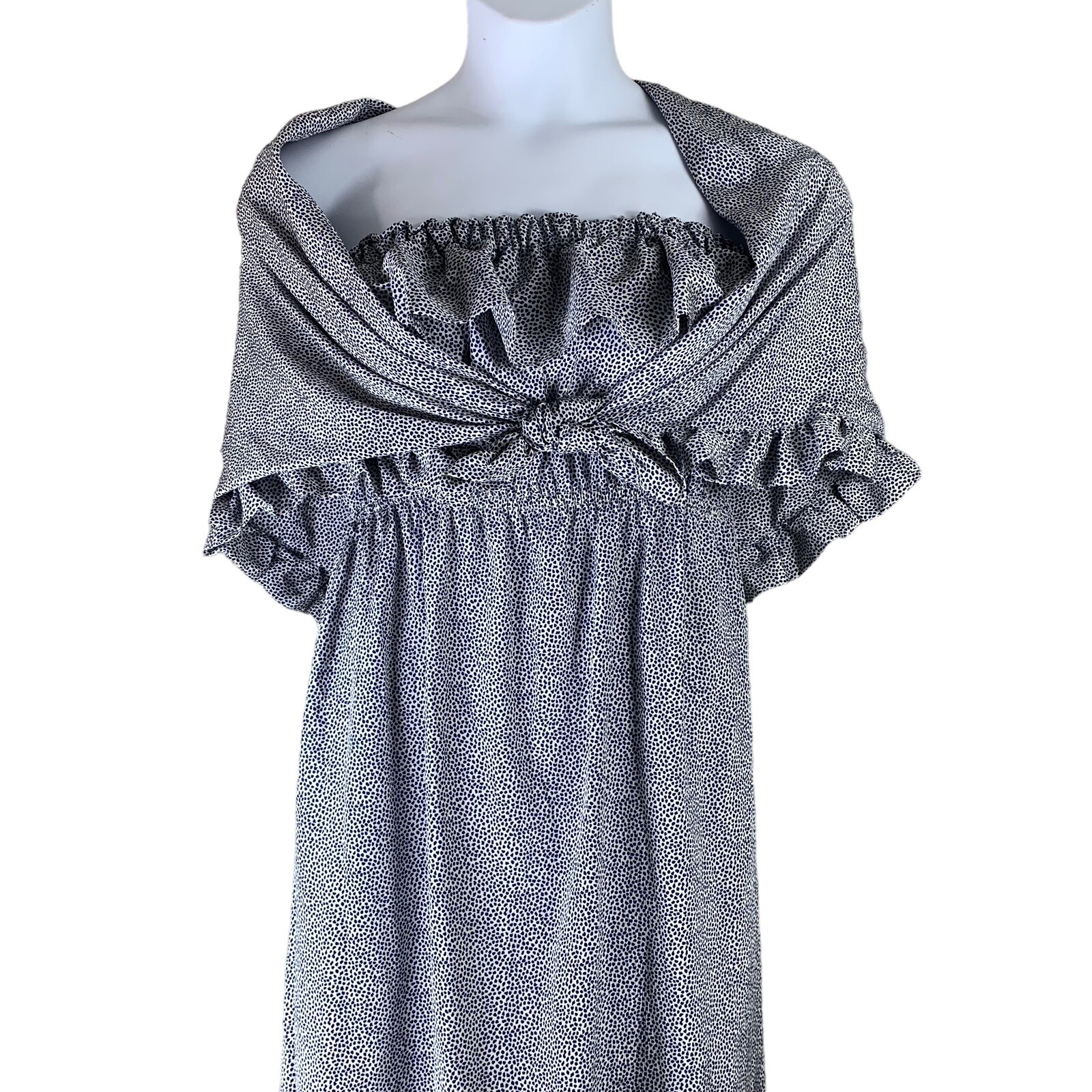 Handmade Dress Shawl Set Size S/M Strapless Mini Dress Blue White Polka Dot