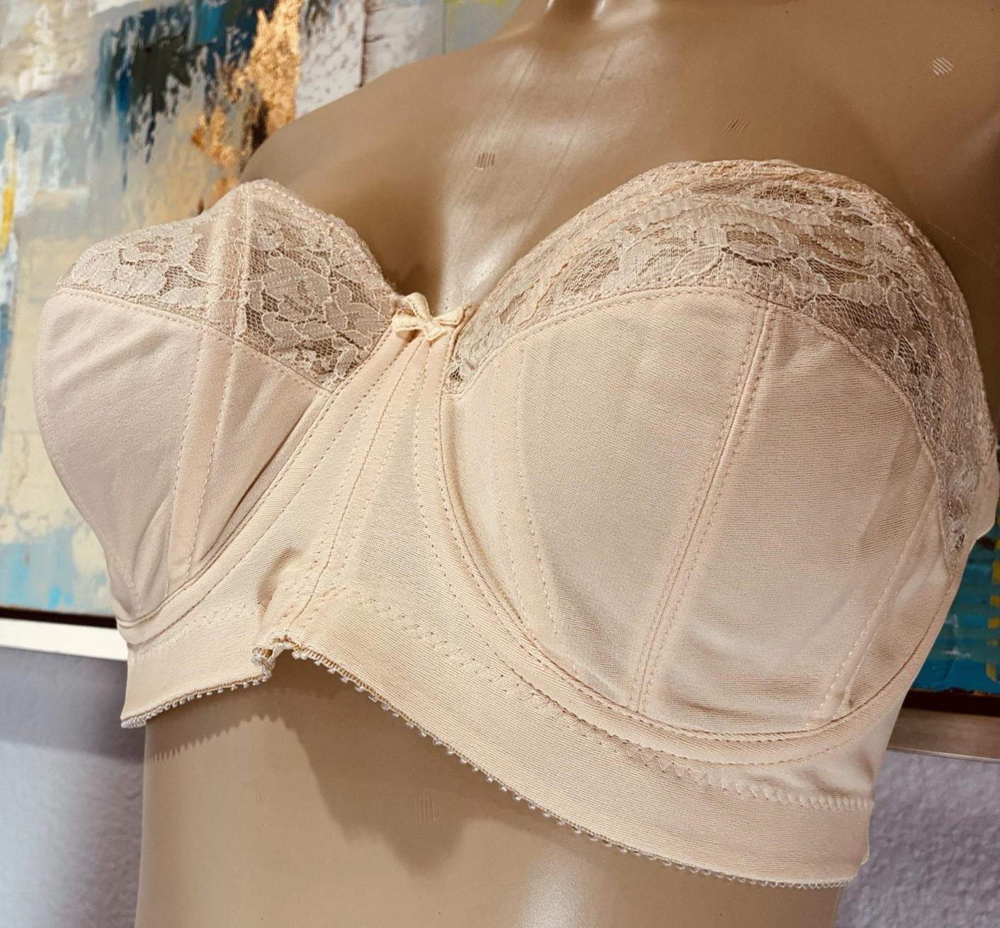Vtg Goddess Nude Strapless Nylon Bullet Bra 34DD
