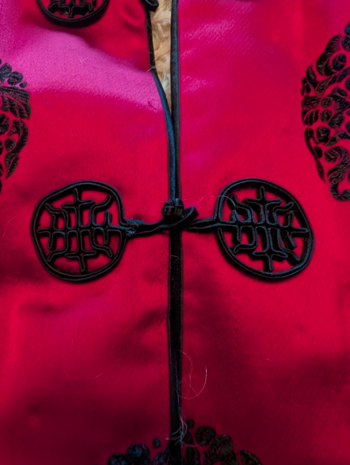 TRADITIONAL SILK JACKET FULLY LINED W/sheep FUR red/fuschia medium