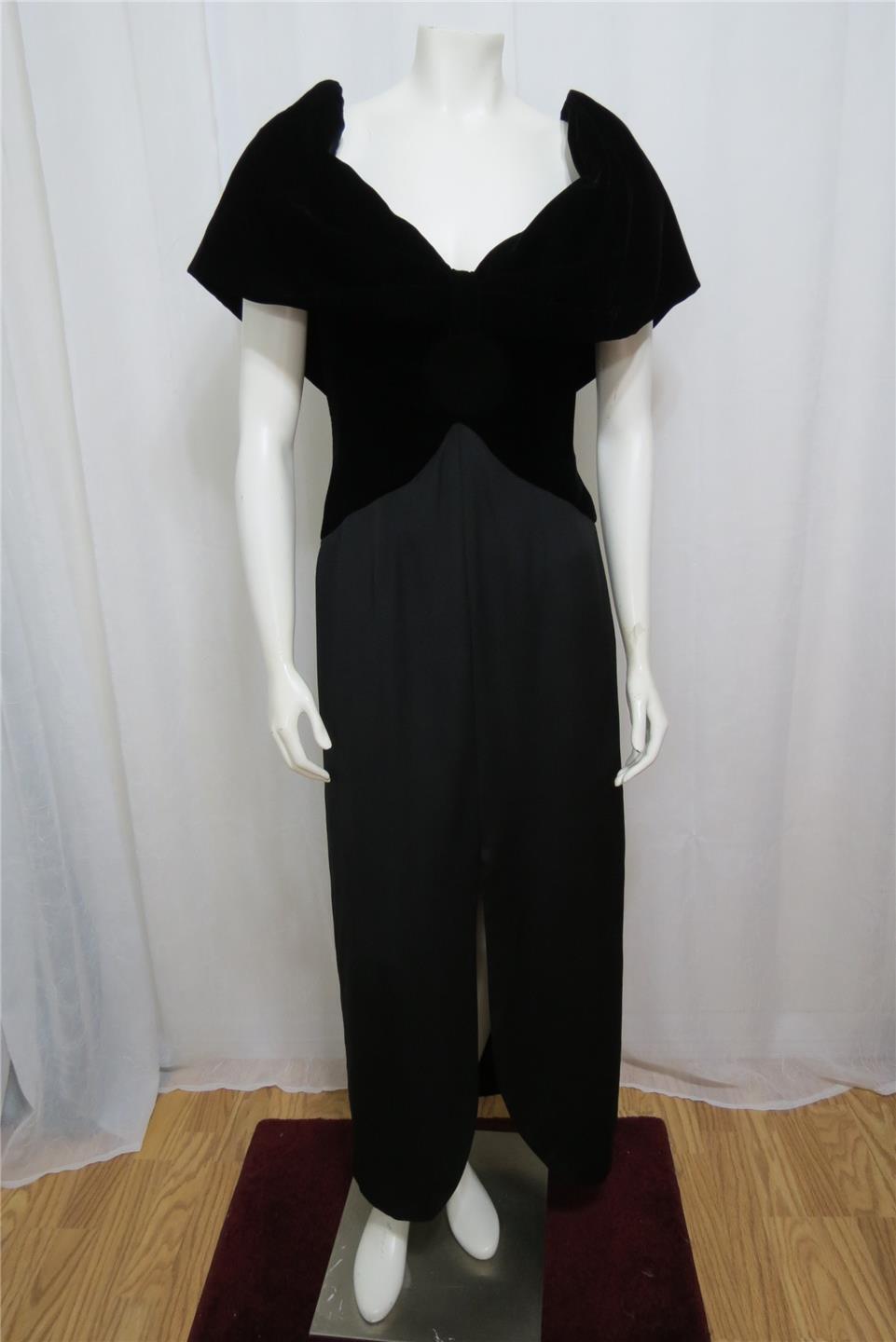 Scaasi boutique couture black silk and velvet evening dress S