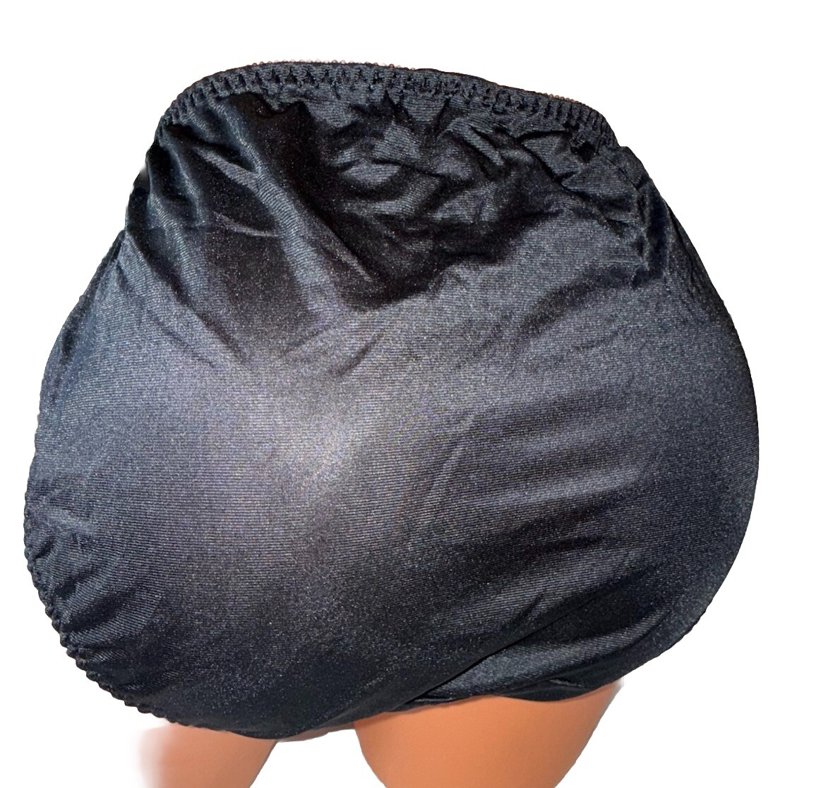 Vtg Panties High Cut Nylon Bali Brief Planets Circles Records on Lace Black L 7