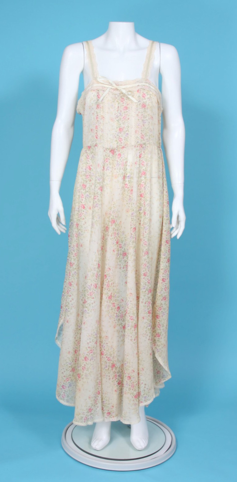 Vtg 1970s Jody T of California Beige Floral Prairie Ruffle Maxi Dress sz 5 /546