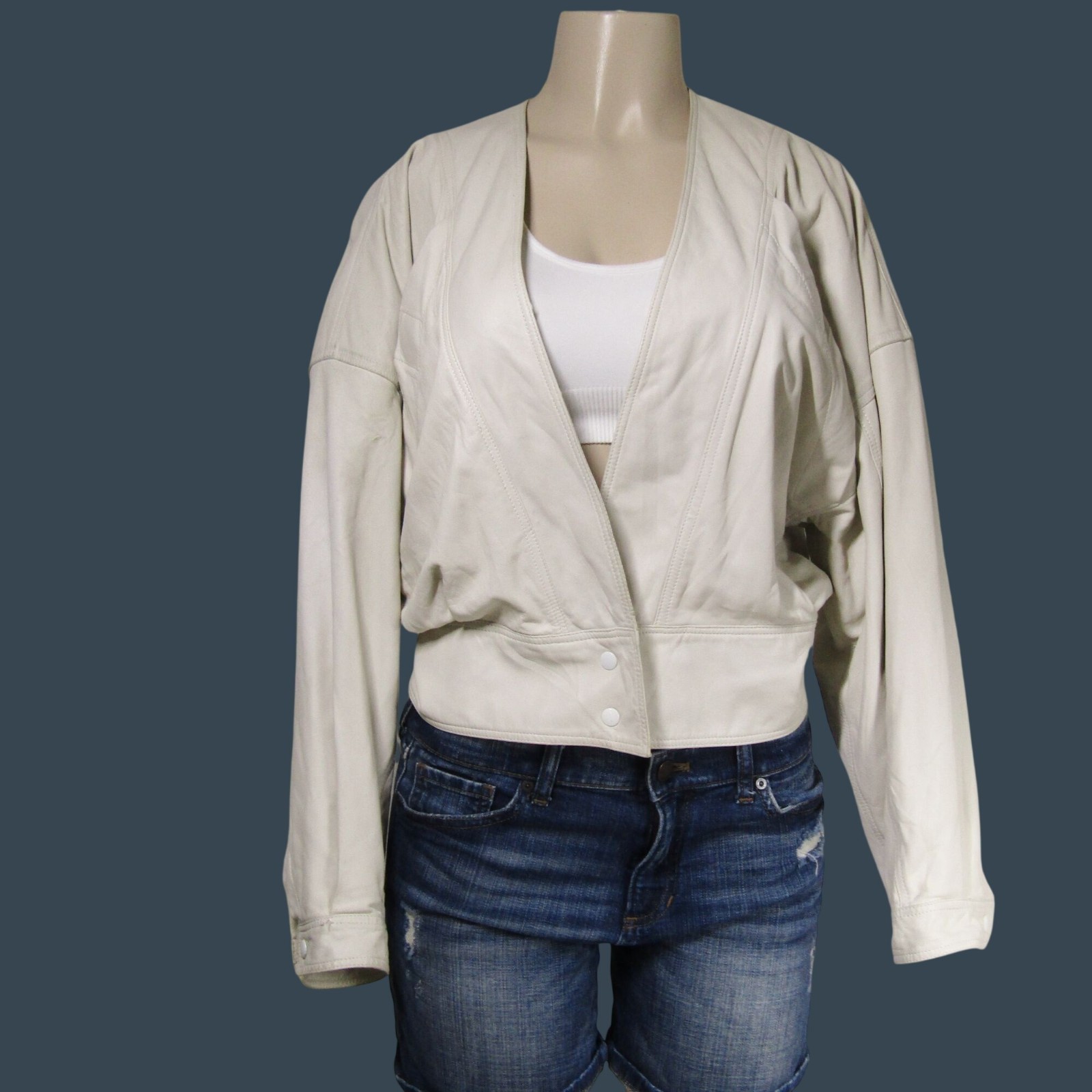 Vintage 80s 90s Cream Butter Soft Leather Slouchy Bomber Cropped Jacket Italy 8
