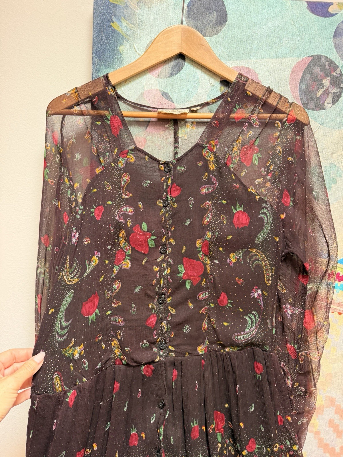 Late 1960s Vintage Miss Selfridge Indian paisley floral Maxi dress Size Medium