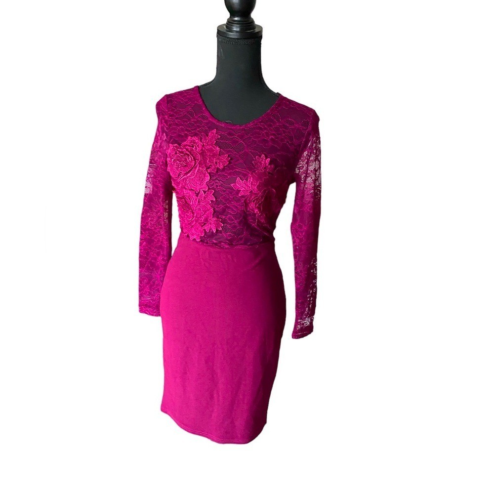 Vintage Charlotte Russe Amaranth Magenta Lace Pencil Dress