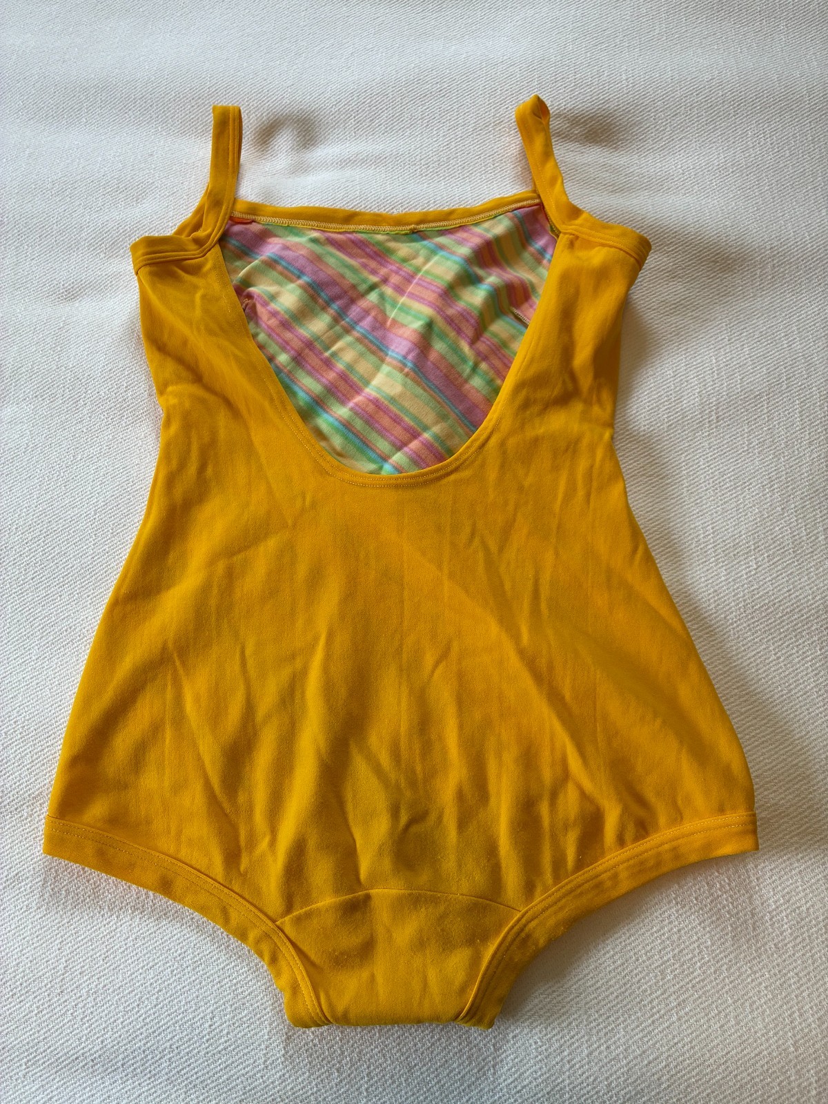 Vintage 70s 80s Neon Striped One Piece Swimsuit Bodysuit S/M