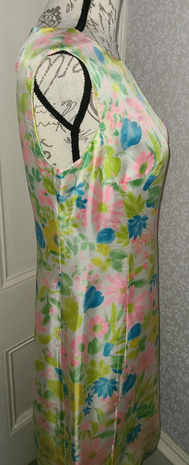 Vtg Nat Kaplan silk mod floral sleeveless sheath dress w jacket, approx size S/M