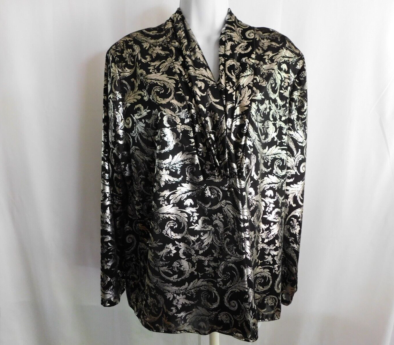 Vintage Lauren Lee Blouse Silver Metallic Jacket 100% Polyester Size 16 USA Made