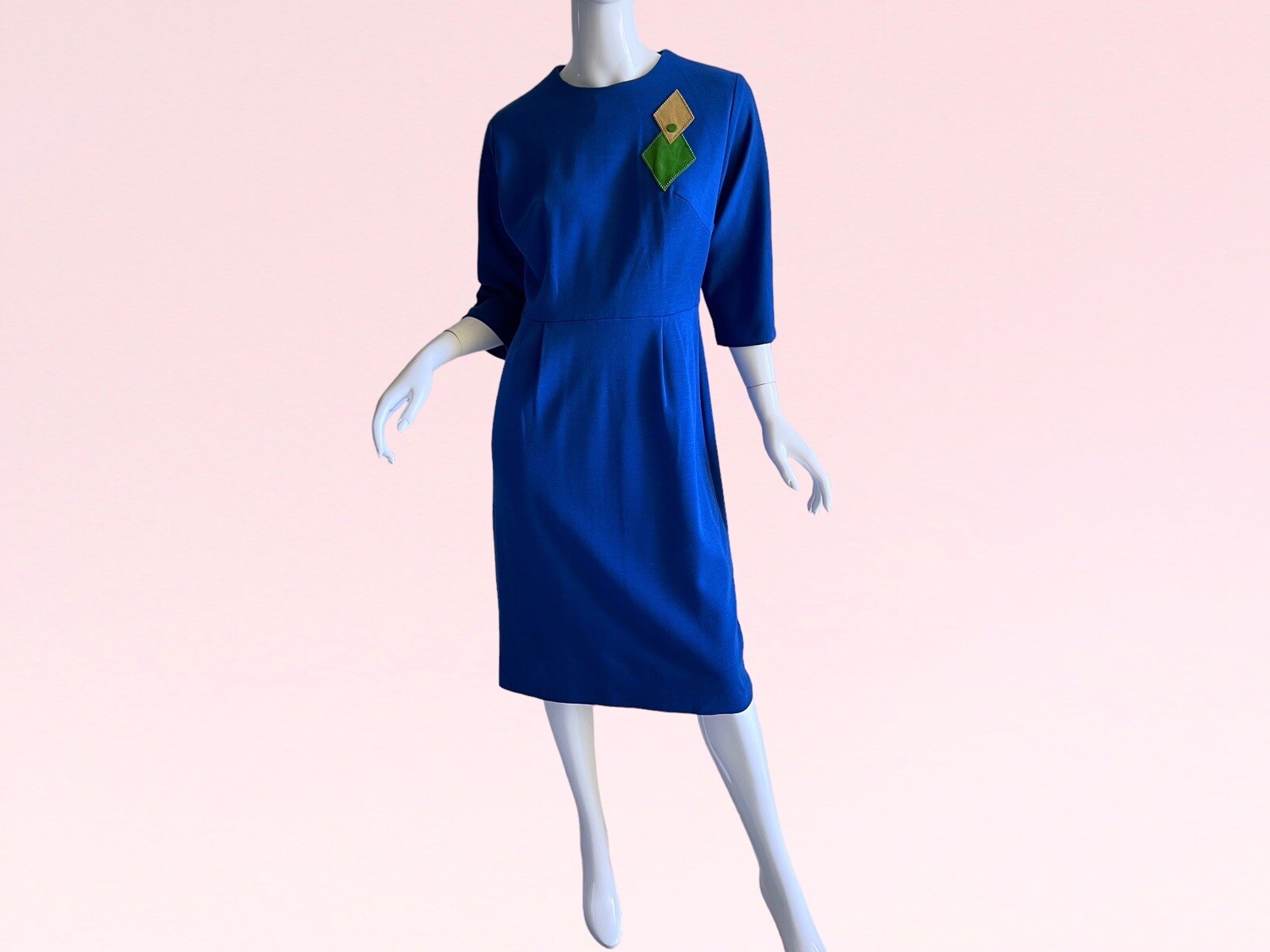1950s Vintage Mid Century Modern Diamond Applique Mod Dress Medium