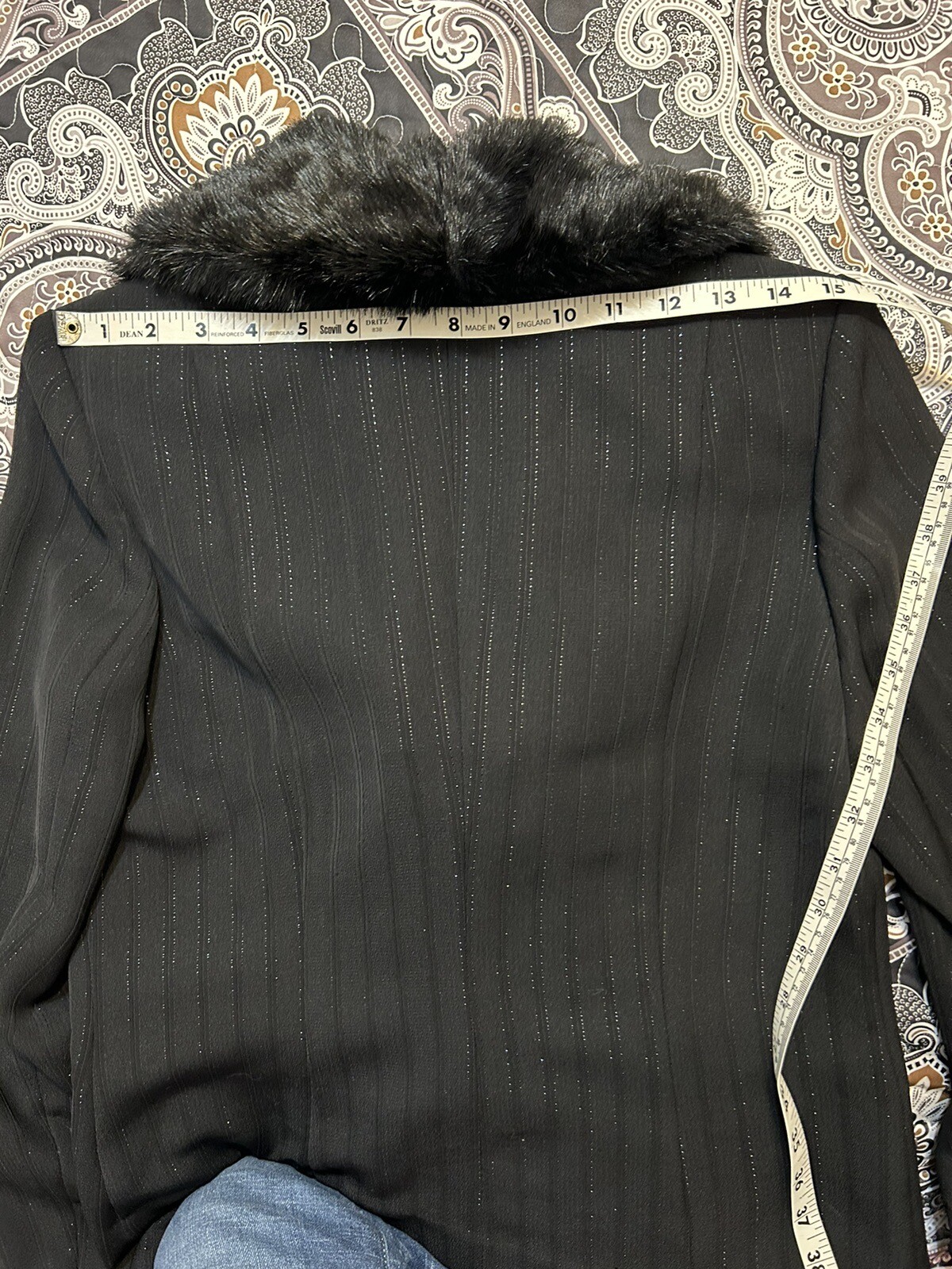 Vntg Amanda Smith Black Double Breasted Blazer Faux Fur Detachable Collar•Sz 6