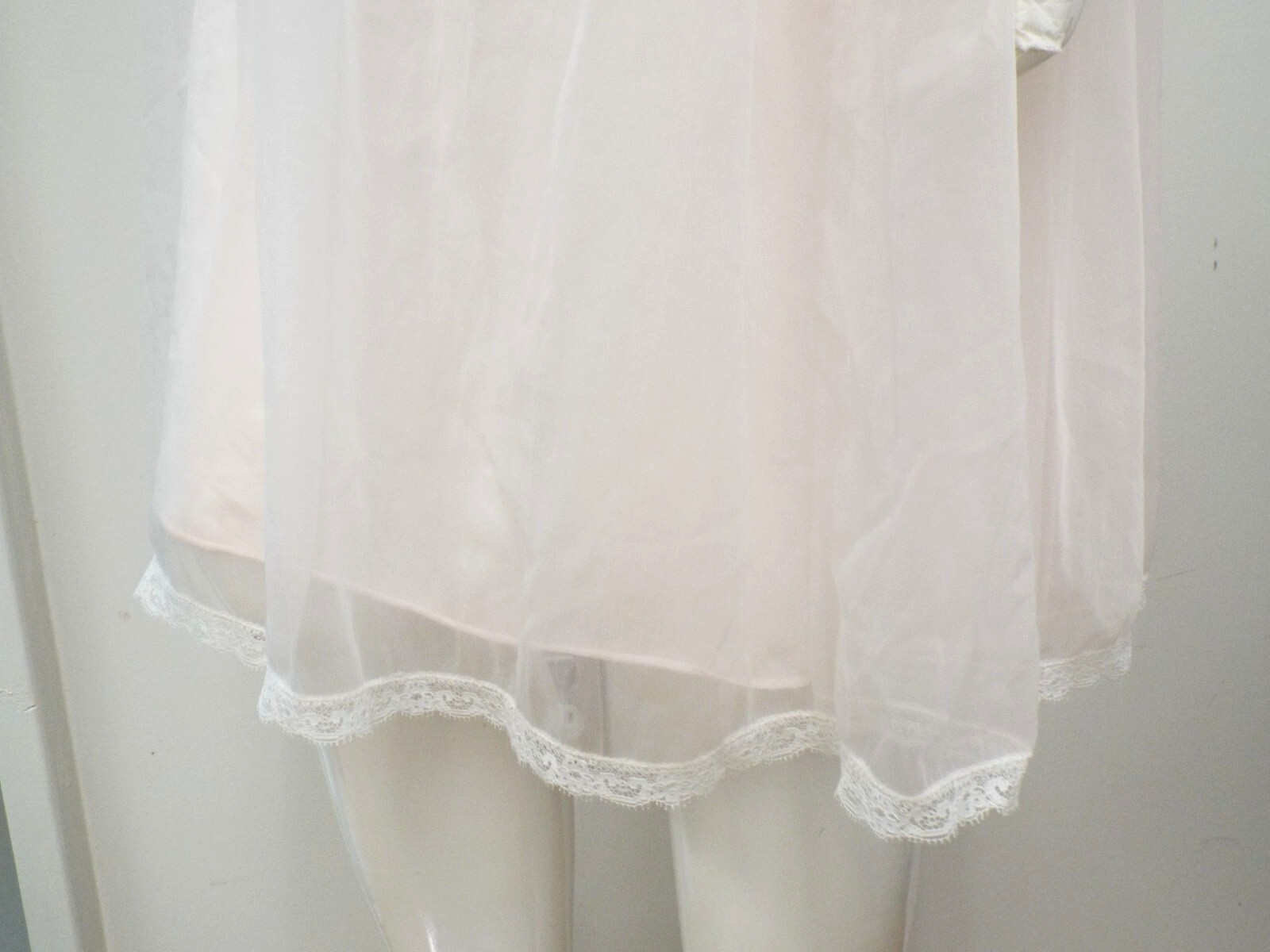 Vintage Warner Laros Nylon Double Layer Pink Sheer Night Gown 32 Bra Top Lace