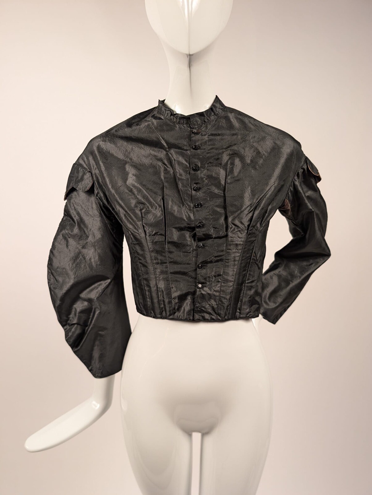 CIVIL WAR 1860’S BLACK SILK TAFFETA BODICE W EPAULETTES