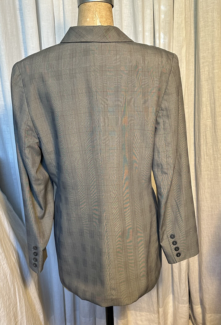 Vintage Amanda Smith Grey/cream/Red Plaid Double Breasted Blazer Sz 10 Used
