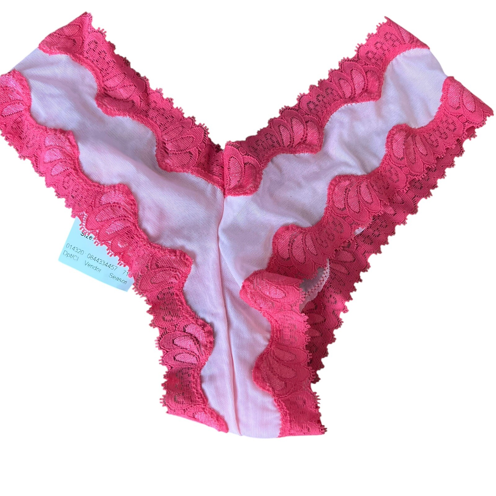 Vintage Panties Small Nylon Ruffled Lace Stretch Pink Sheer High Cut Cheeky Y2K