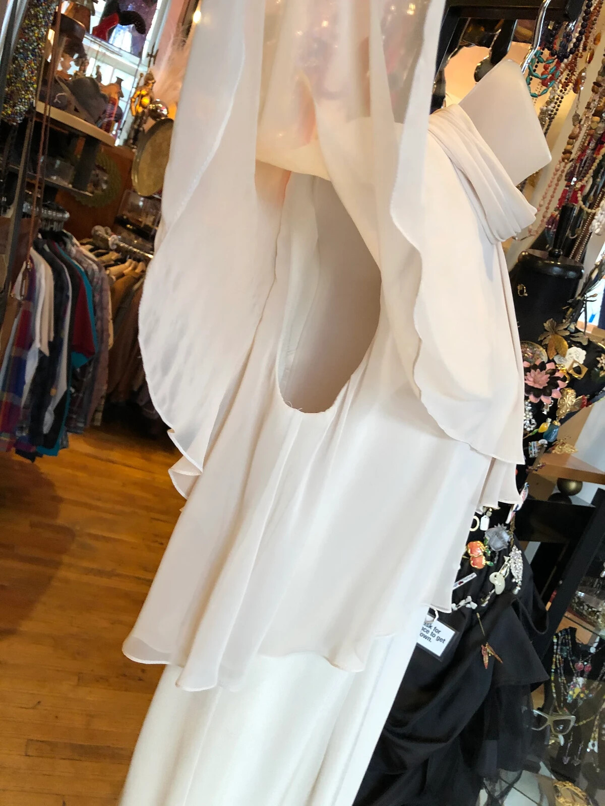 80’s Retro Ivory Evening Gown, Bridal, Poly Blend Dress, Lined, Women’s Large