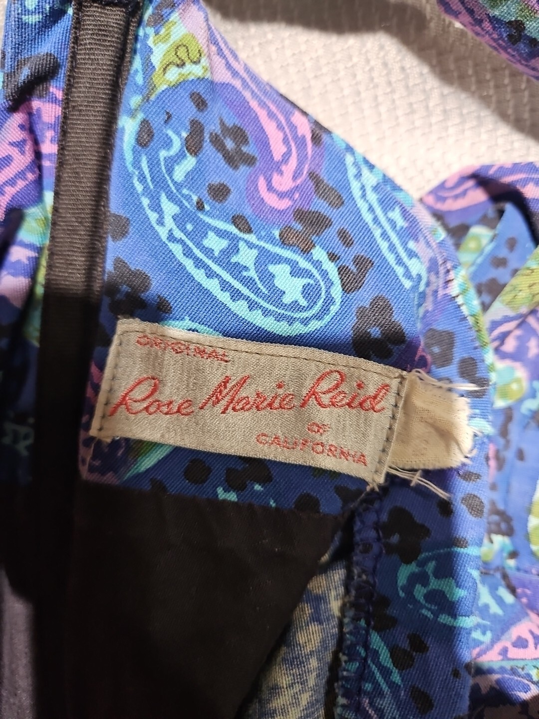 Vintage Rose Marie Reid One Piece Paisley Womens Blue Swimsuit Skorts Romper