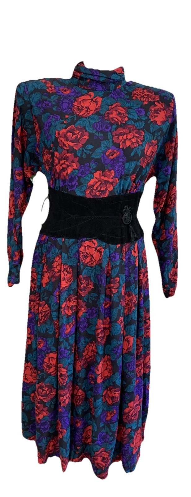 patty o neil woman 6 red floral suede waist vintage union made Sheath dress TT