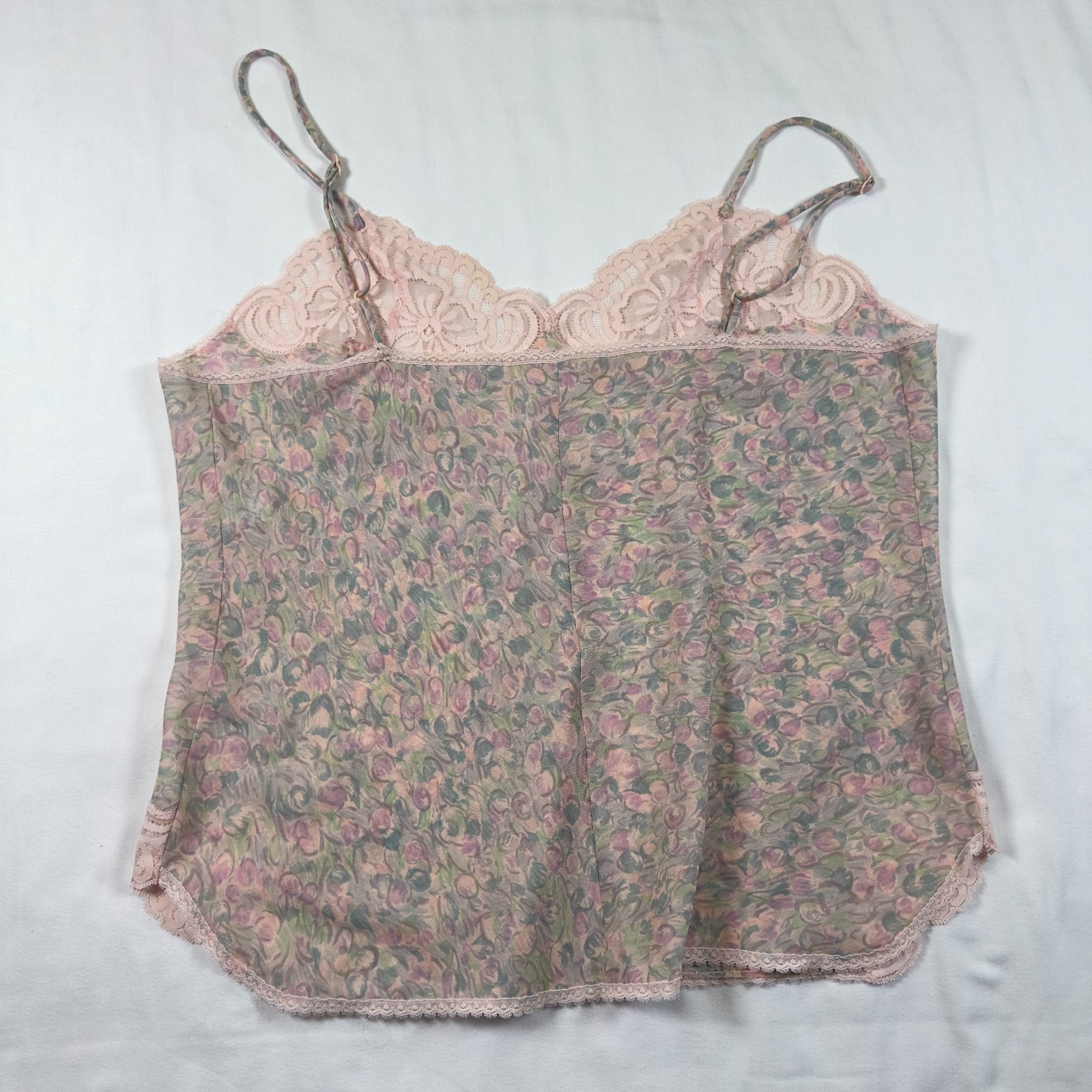 Vintage Vanity Fair Pink Lace Floral Paisley Cami Camisole Top 38 Made in USA