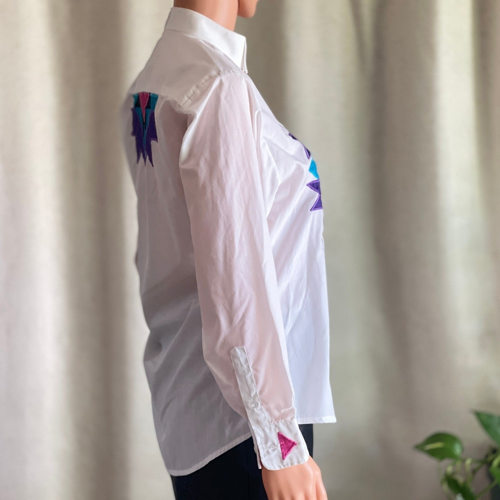 Vintage 80s Broadway Tuxmakers White Pleated Bib Shirt Patchwork Western Size M