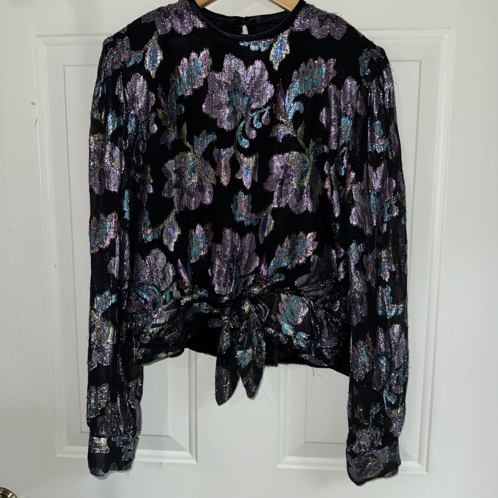 Vintage PCF Petites Floral Tie 80s Glam Rock Small Petite Metallic RARE HTF