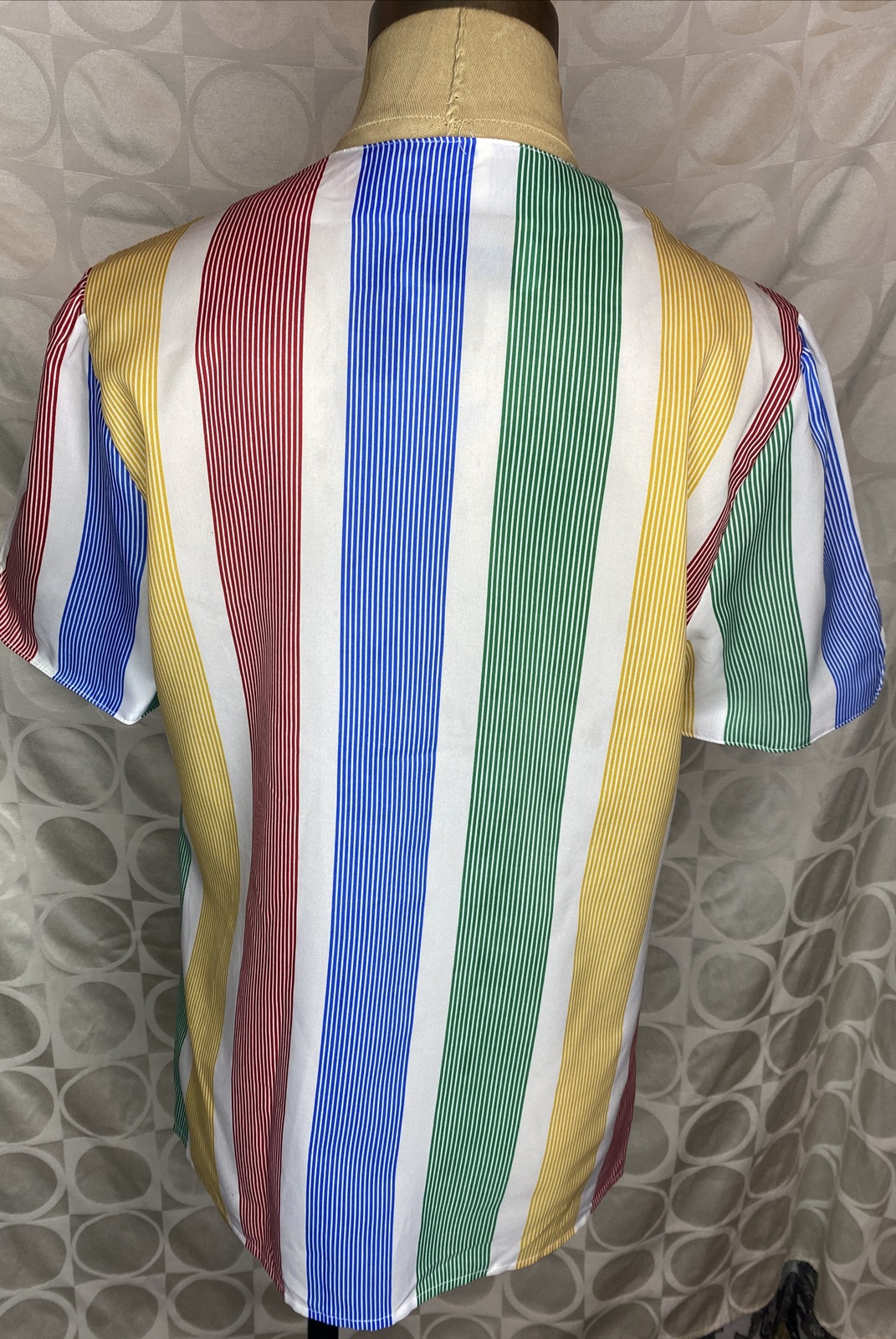 Vtg Rainbow Button Up Short Sleeve Top Blouse USA Made Lady Arrow Mistique