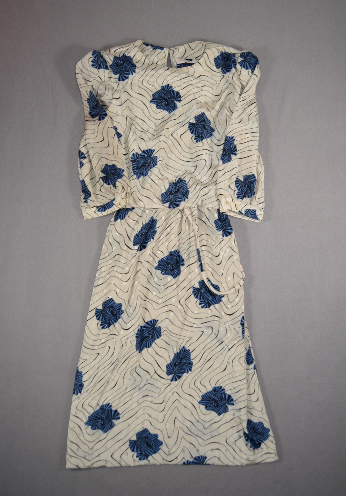 Vintage Lady Carol Dress Womens Medium 14 Maxi Puff Sleeve Floral Geometric
