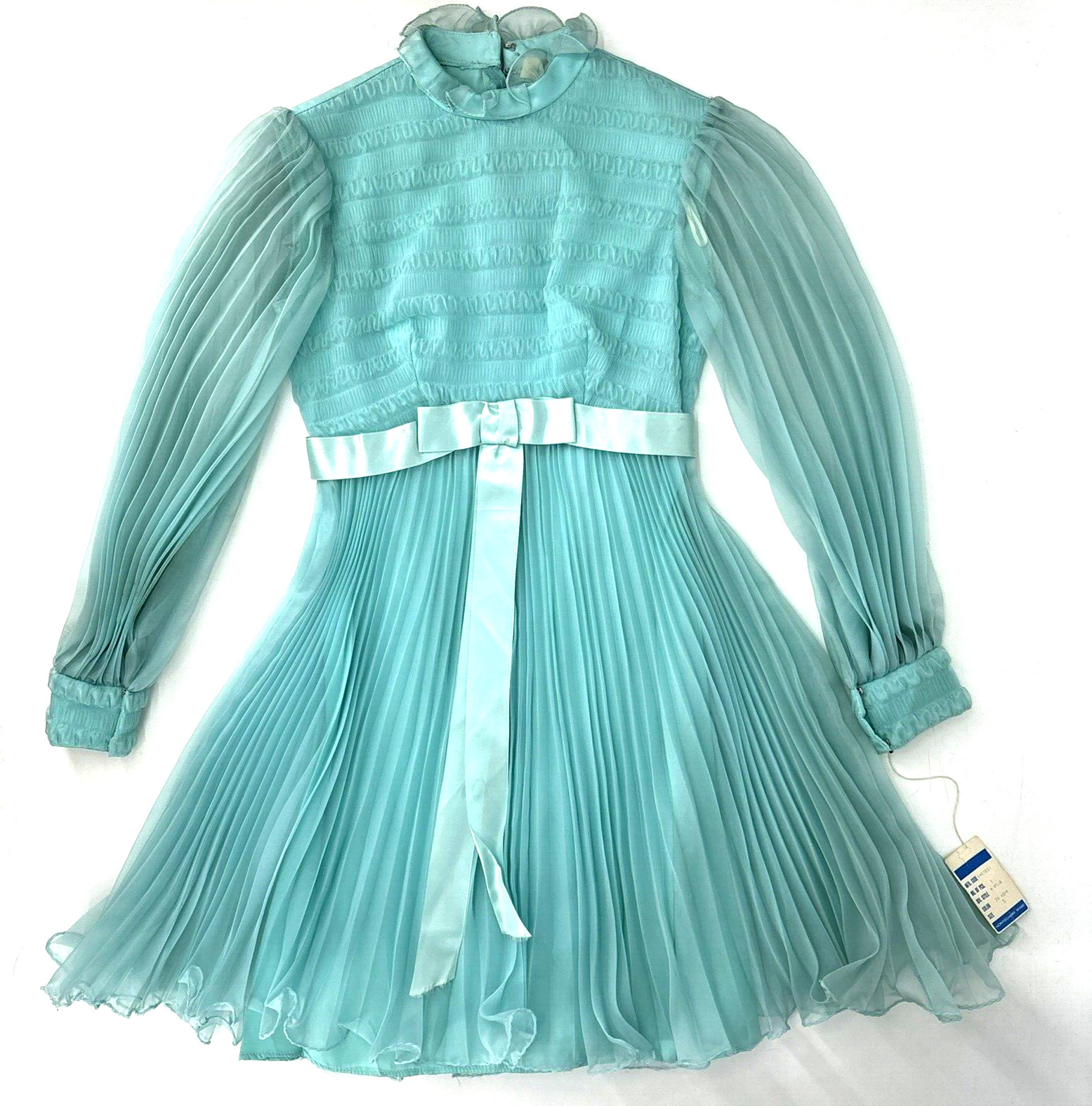 Vintage 1950’s Montgomery Ward Aqua Chiffon Dress Gown 26″ Waist Tags *READ*