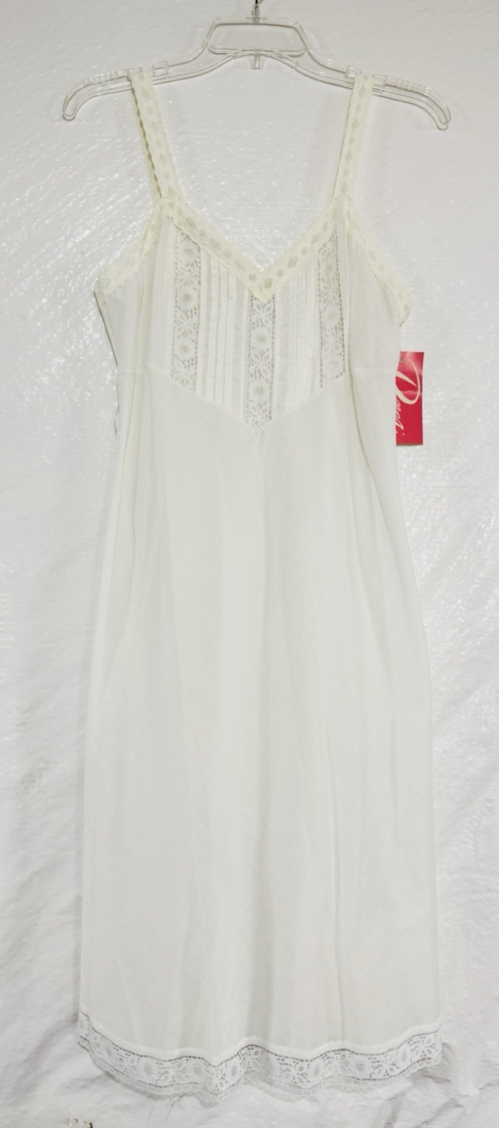 New Vtg Deena White/Ivory Lace Cotton Sleeveless Nightgown Dress Sz M