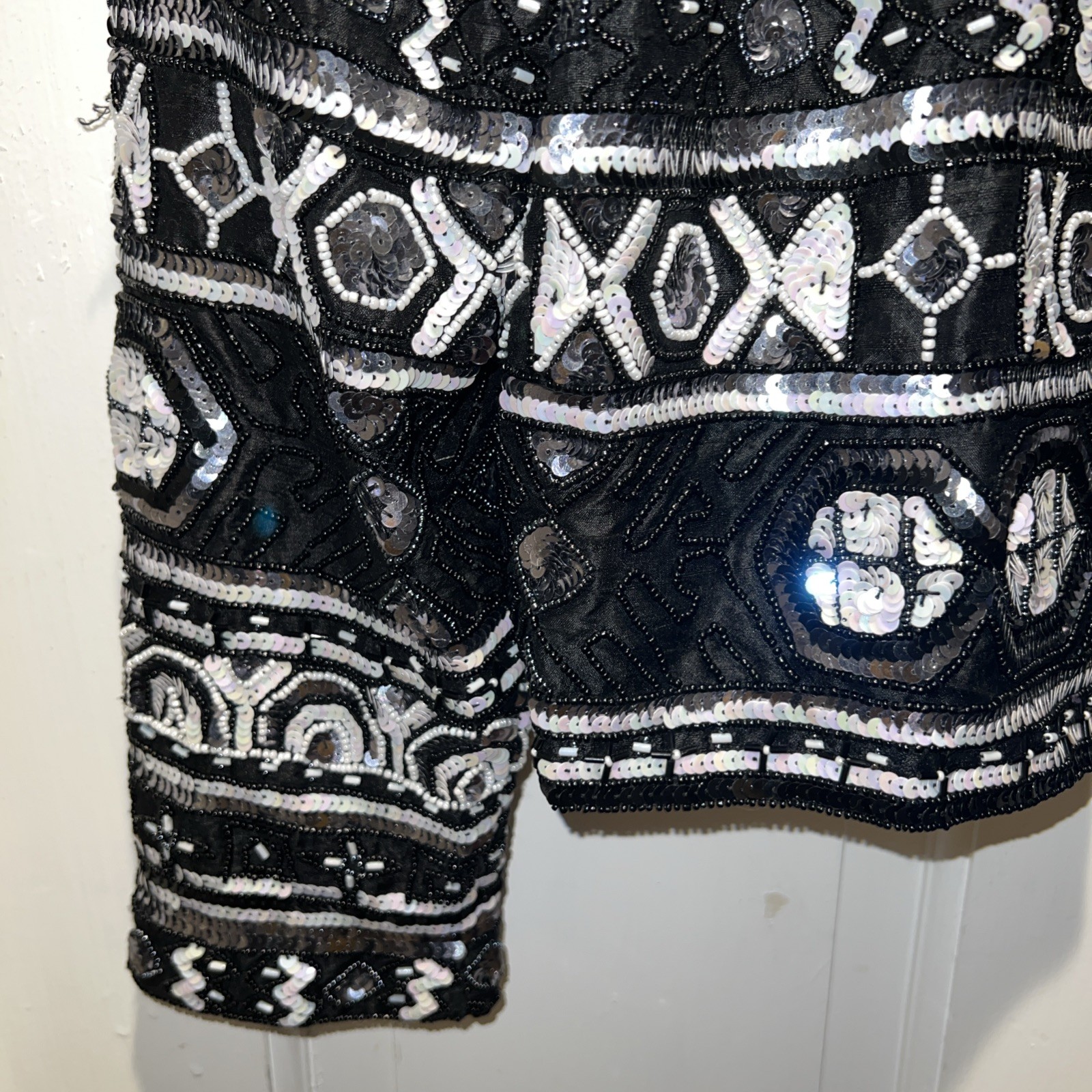ADRIANNA PAPELL B & W BEADED SEQUINS-Vintage Jacket E/C LARGE