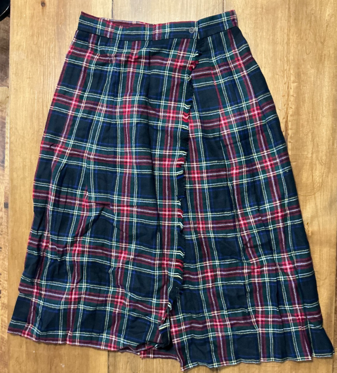 Vintage Charter Club Tartan Plaid Wrap Fringe Maxi Skirt Size 16
