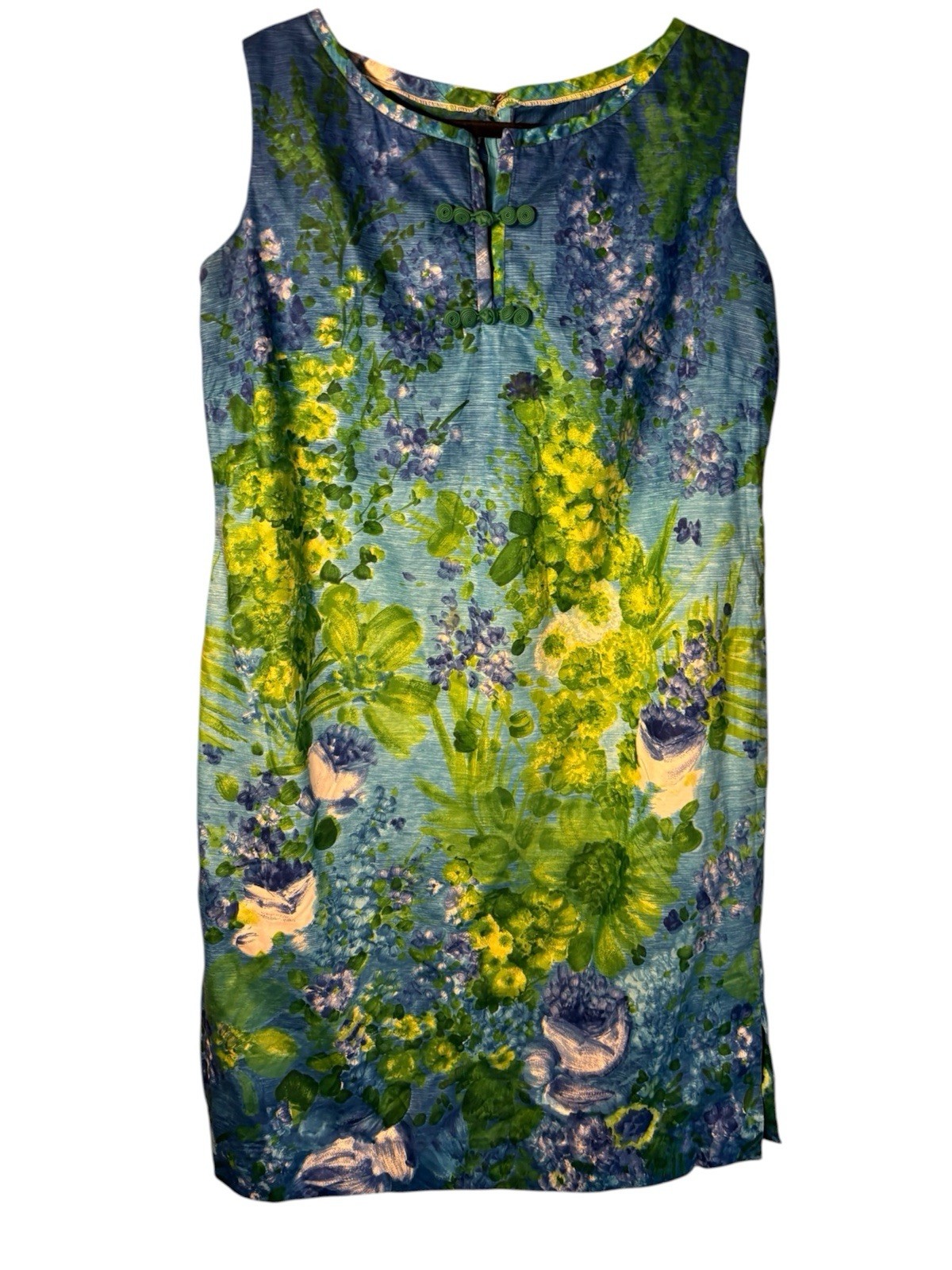 VTG 70s Hawaiian Blue Watercolor Floral 1 Pocket (NEEDS NEW ZIPPER) M/L 40/38