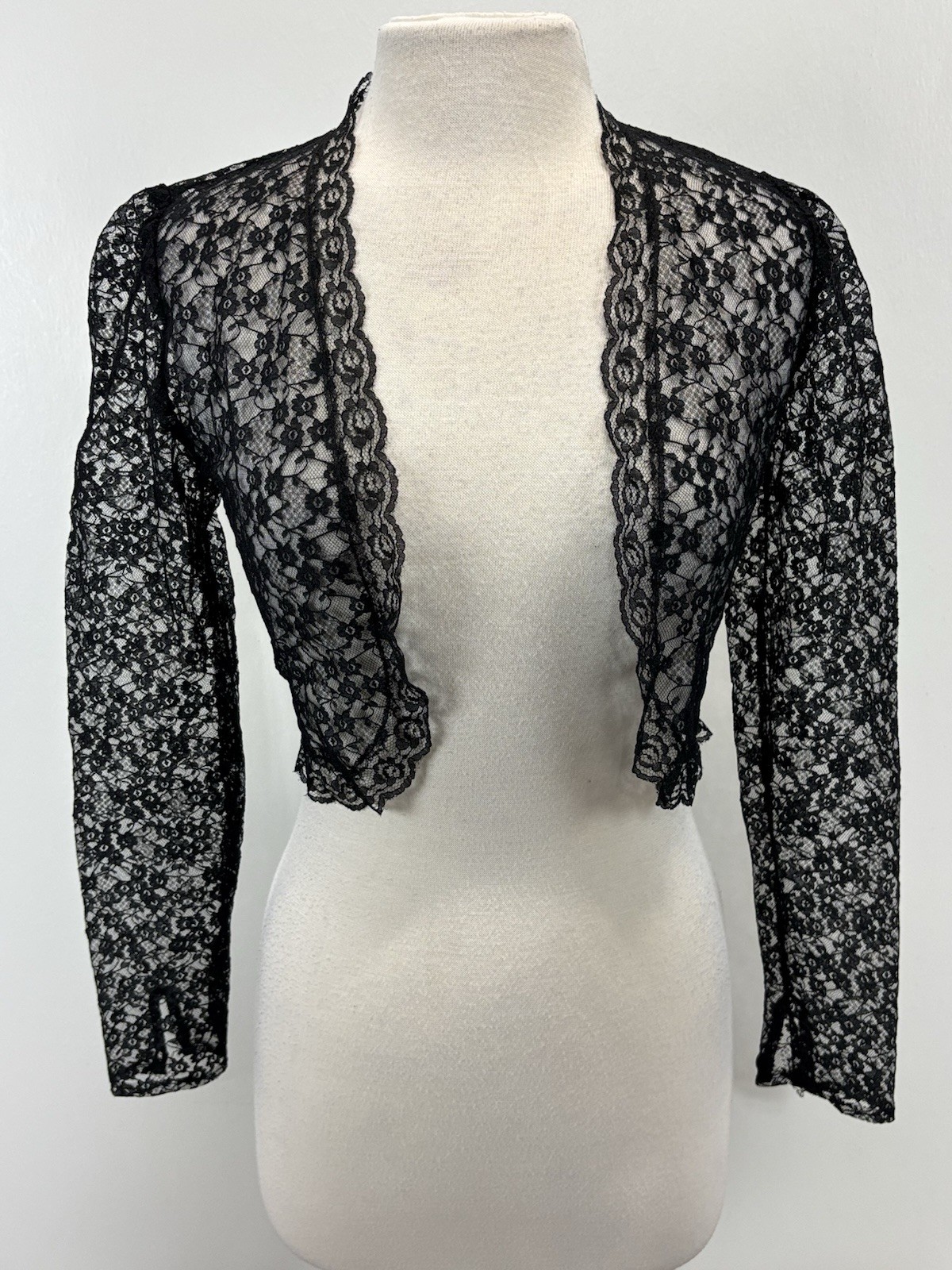 Vtg Black Lace Bolero Shrug Jacket Victorian Whimsigoth Fairy Ethereal Open S?