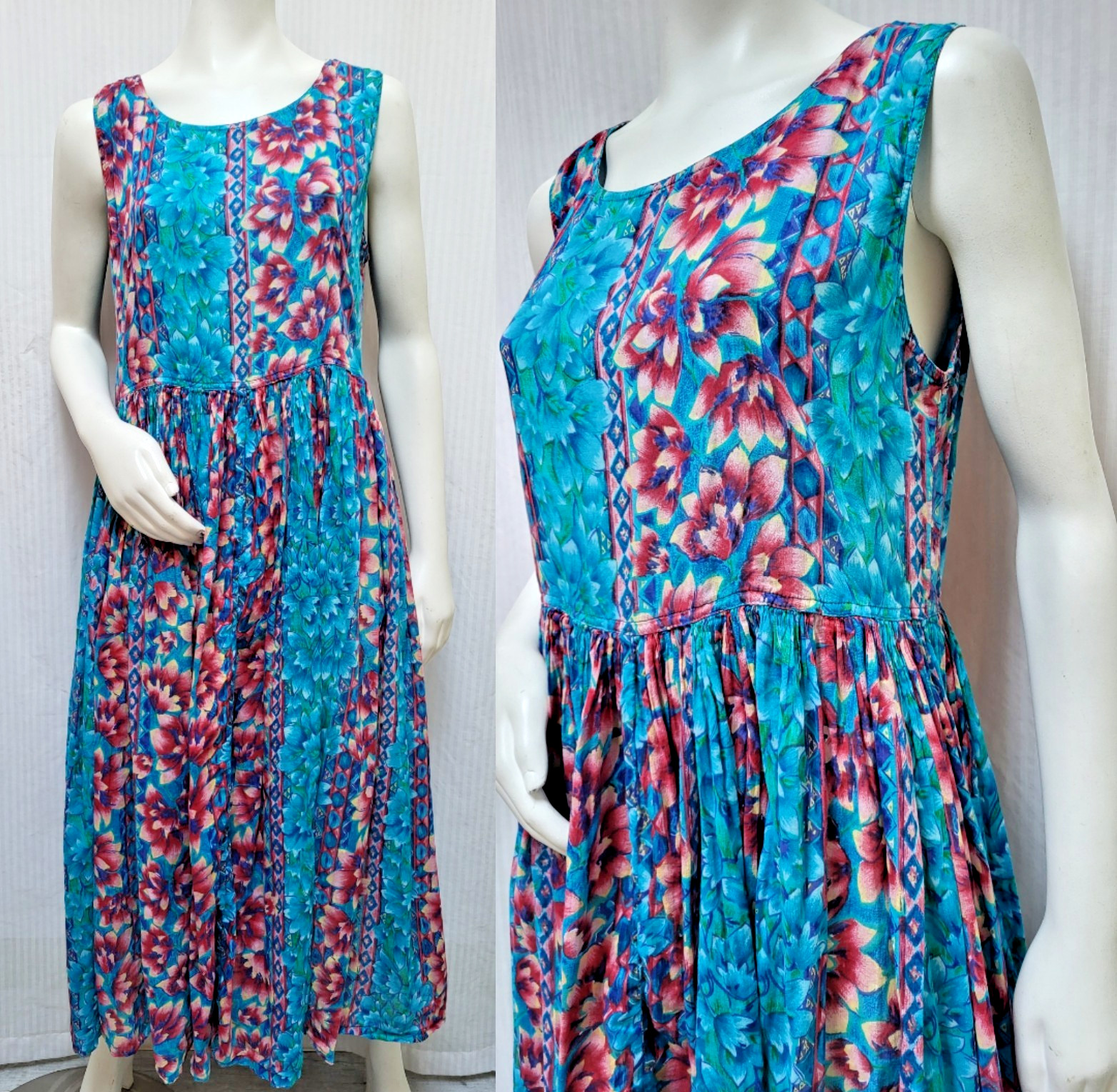 Vintage LORD & TAYLOR Floral Cotton Gauze India Dress – Size XL