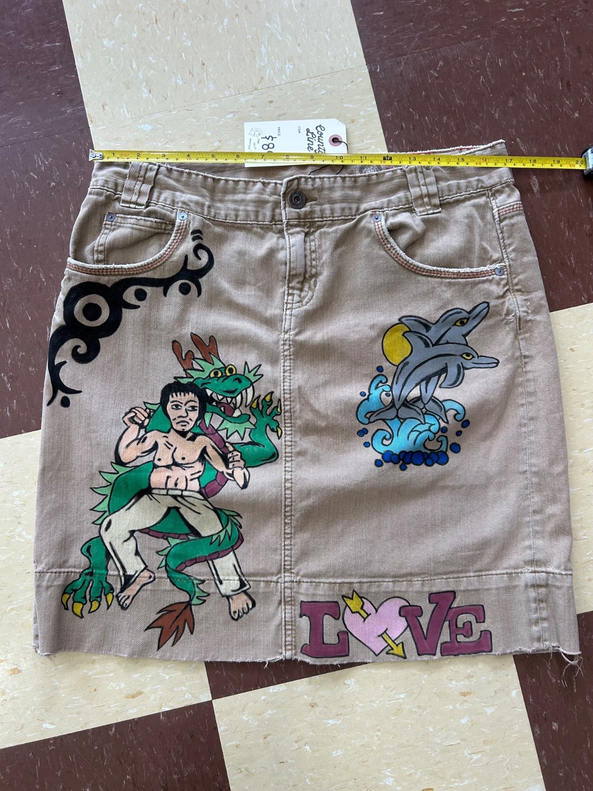 Vintage Senior Cord Tattoo Style Hand Painted Skirt