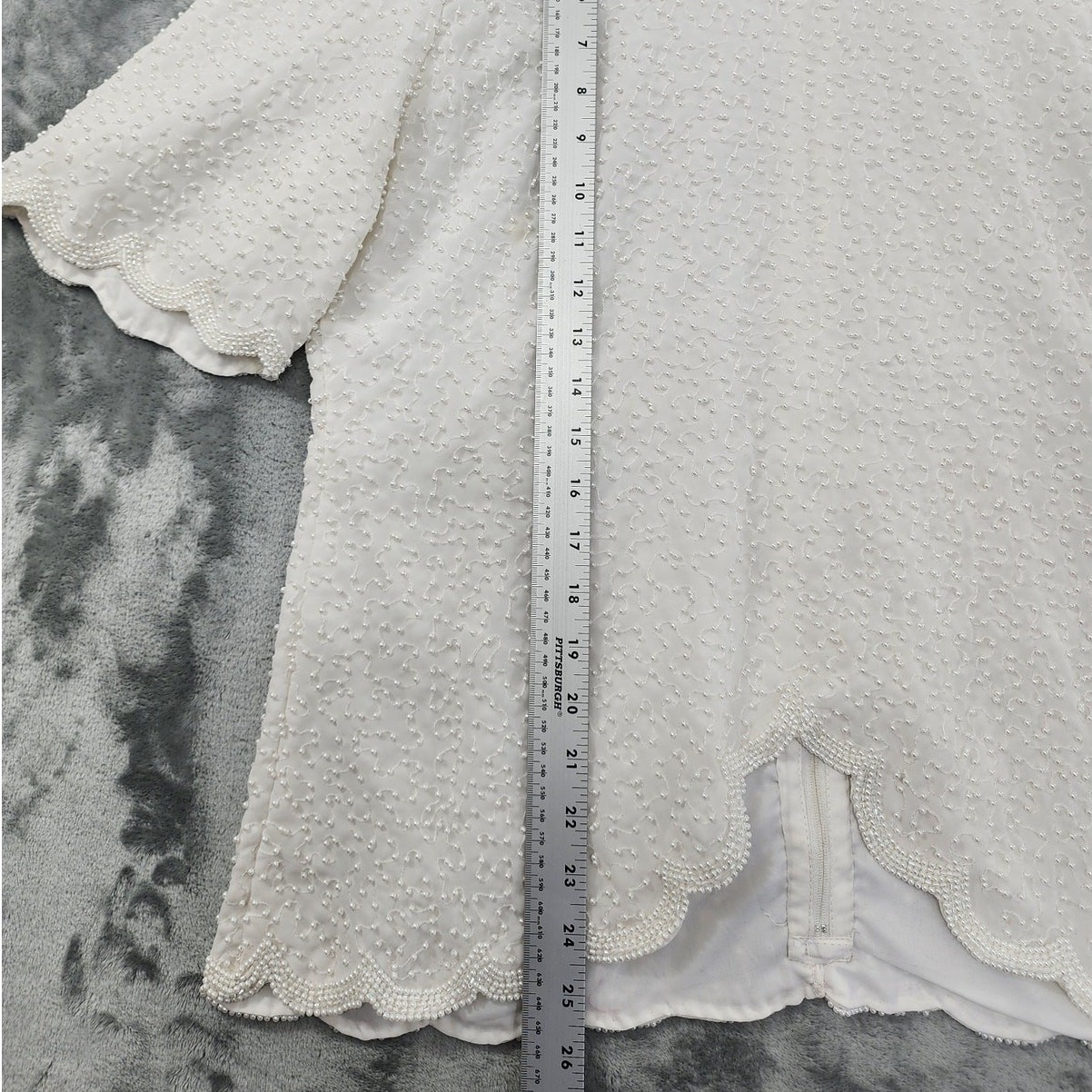 Vintage 80s Creative Touch Top Womens M White Blue Beaded Butterfly Scalloped