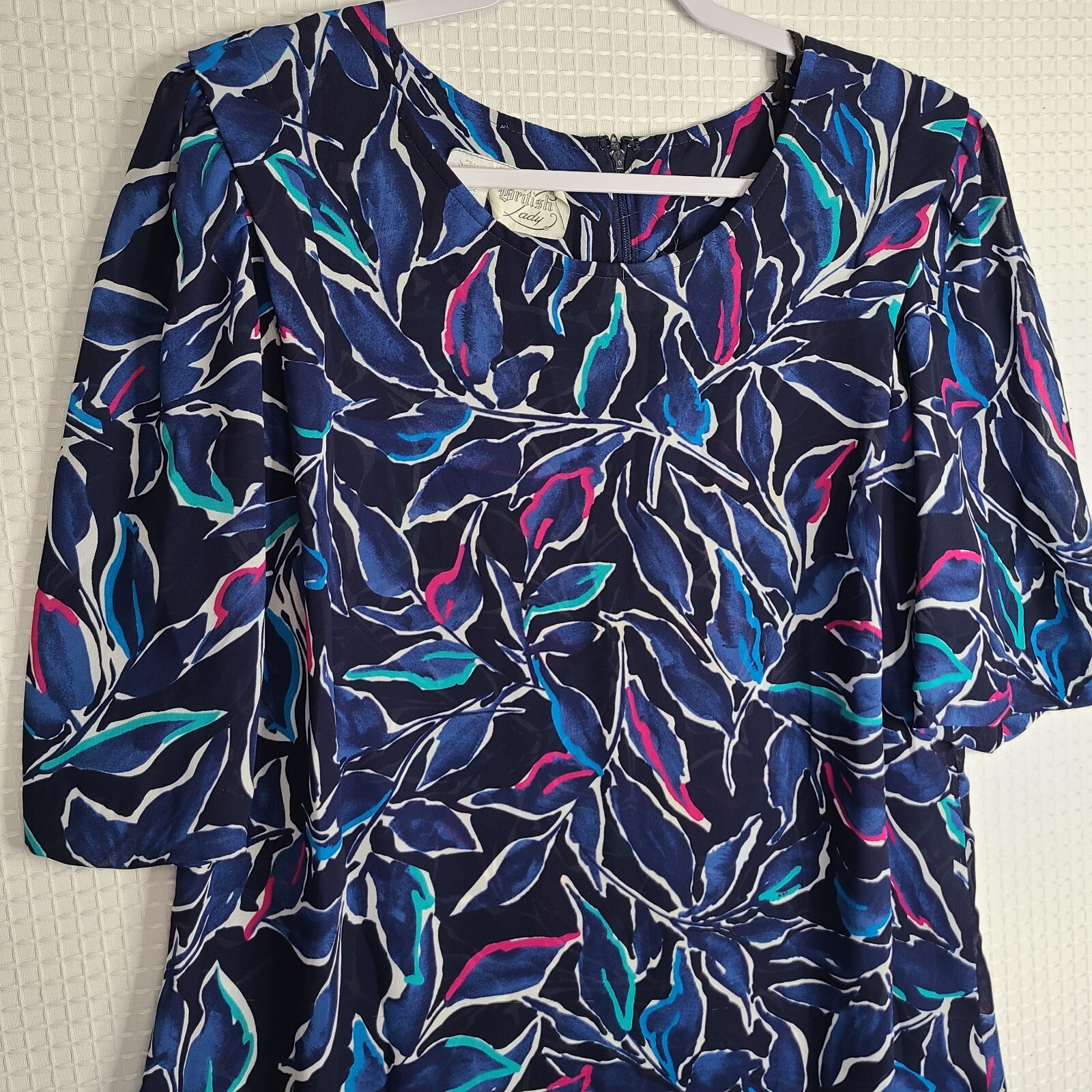 Vtg GUC British Lady Womens 18.5WP USA Made Sheer Blue Short Sleeve Shift Dress