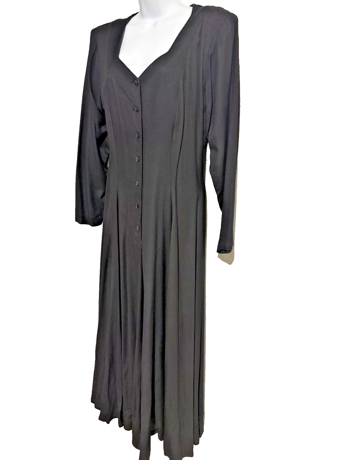 Vintage 90s Adini Black Maxi Dress~S~ Fit & Flair Gored Full Skirt Grunge Goth