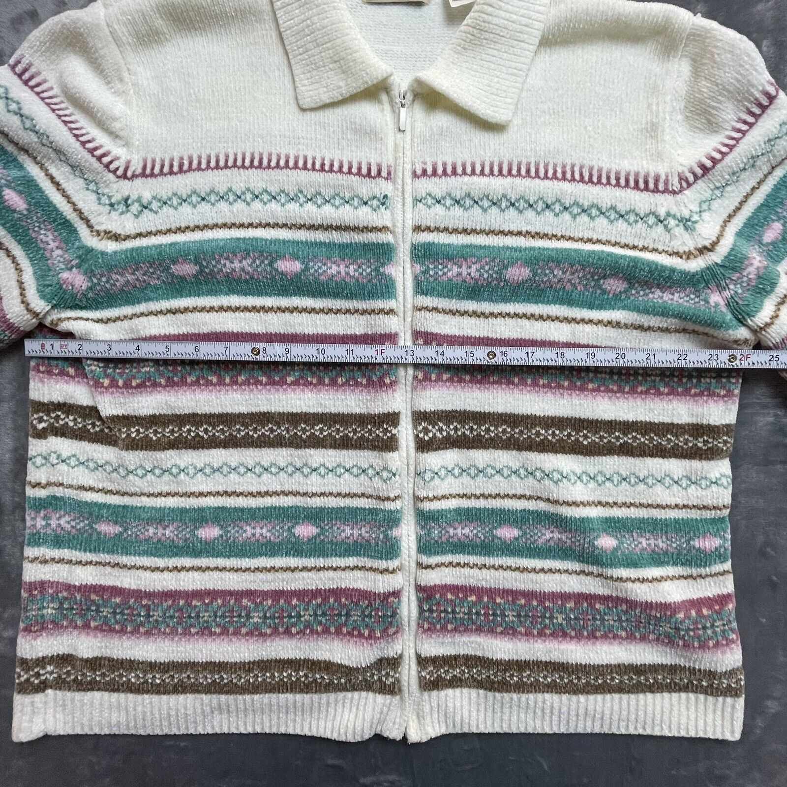 Alfred Dunner Sweater 2X Chenille Pastel Teal Pink Coastal Grandma Cottage