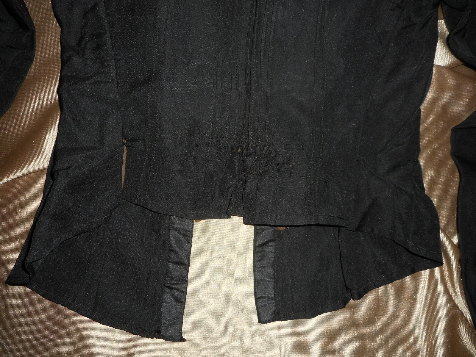 XS Civil War Era Bodice Mourning Jacket Blouse Black Silk 1860’s Fully Lined