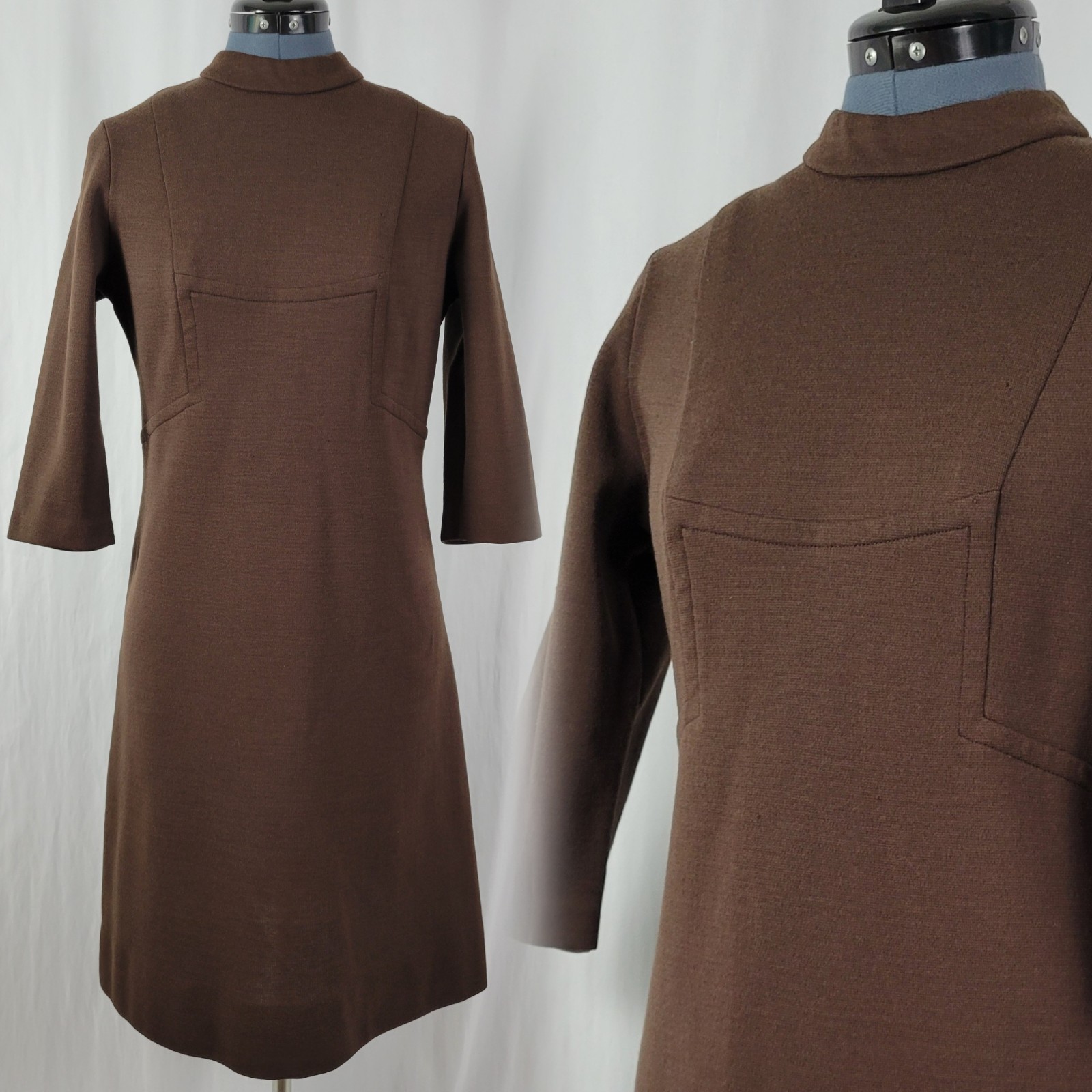Vintage Puritan Forever Young Brown Sheath Dress w Paneled Bodice Size XS/S?