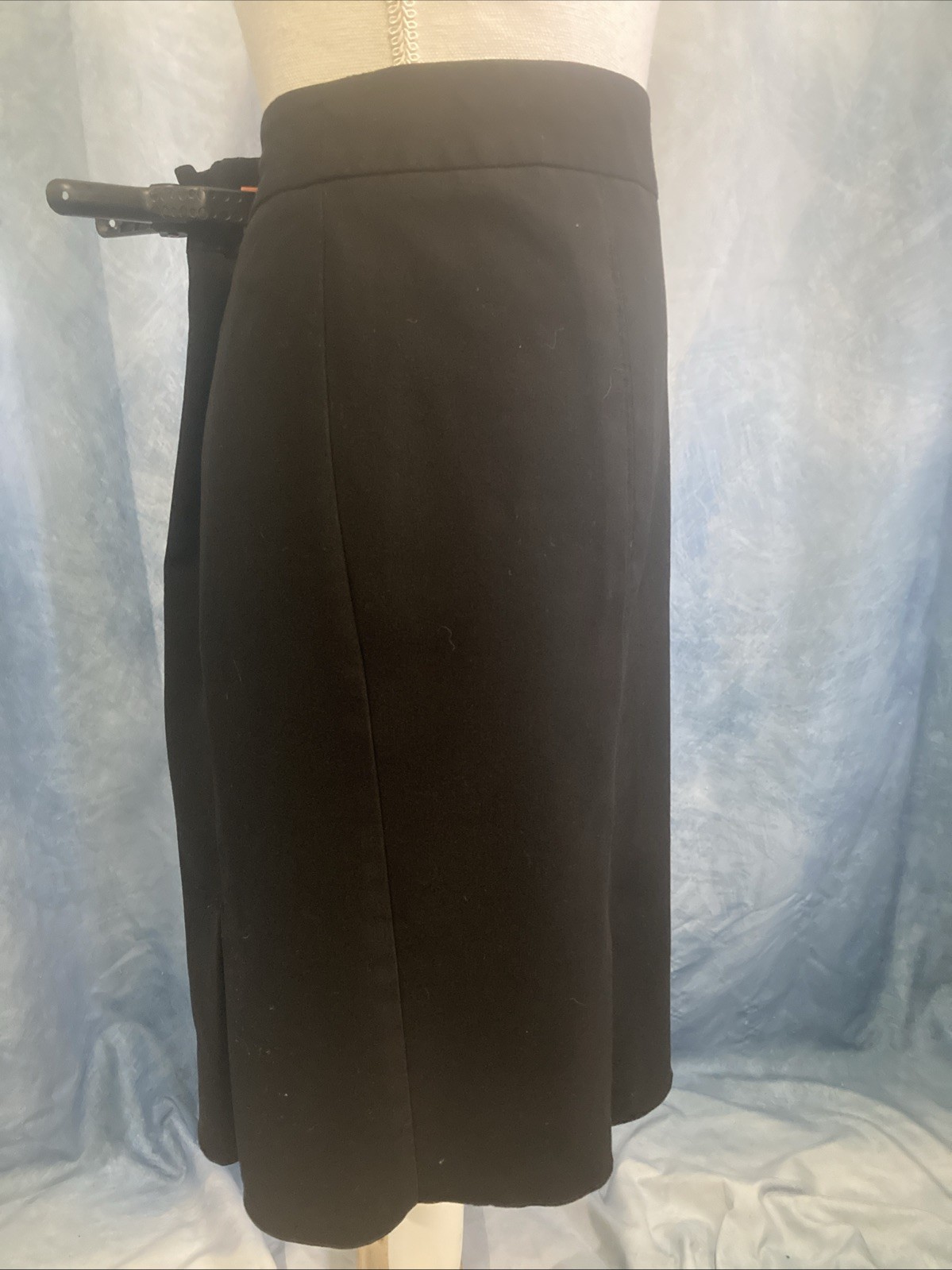 First Option Vintage 90s Black Midi Pencil Skirt Size 8 Side Zip Kick Pleats GUC