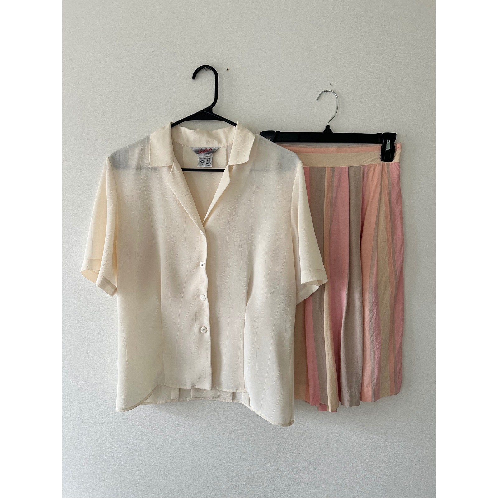 Vintage 90’s Wyndham Collection Blouse and Striped Culottes Set Pink Size 4
